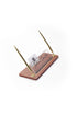 Leather Desk Name Holder with Two Pens Black Wood Detail